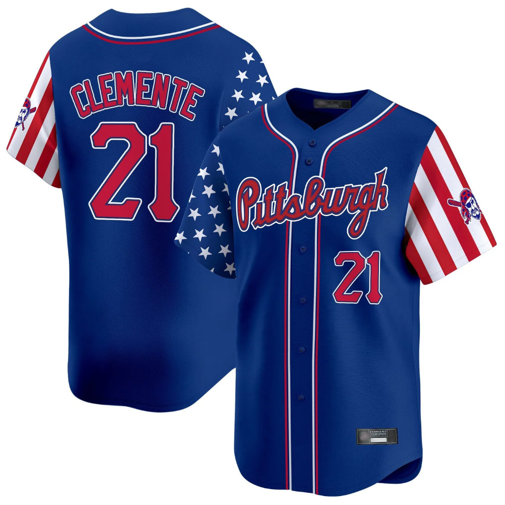 Vanessashop P.Pirates #21 Roberto Clemente Player Royal 2025 Independence Day Vapor Premier Limited Stitched Jerseys