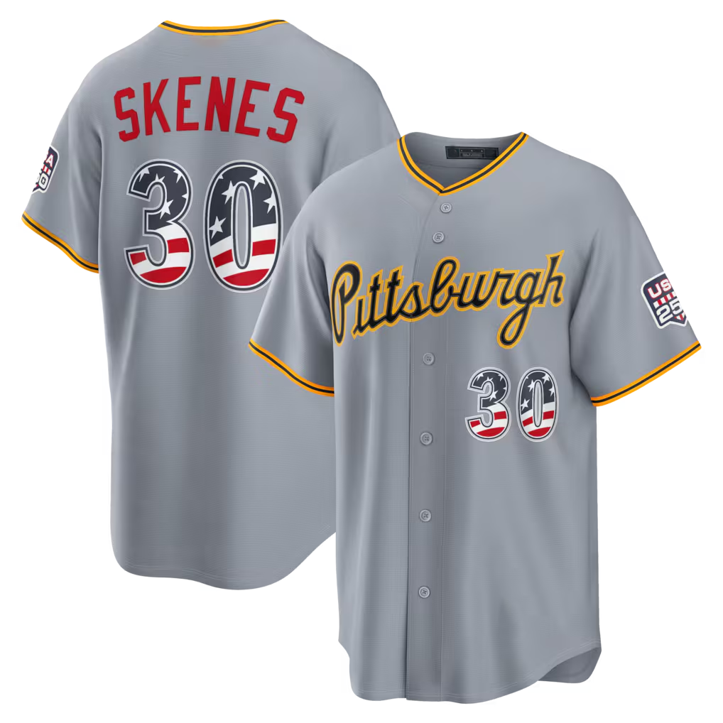 Vanessashop P.Pirates #30 Paul Skenes Gray USA 250 Fourth of July Road Stadium Jersey