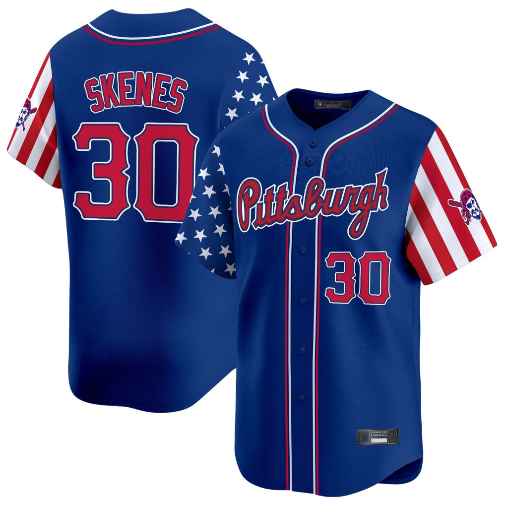 Vanessashop P.Pirates #30 Paul Skenes Player Royal 2025 Independence Day Vapor Premier Limited Stitched Jerseys