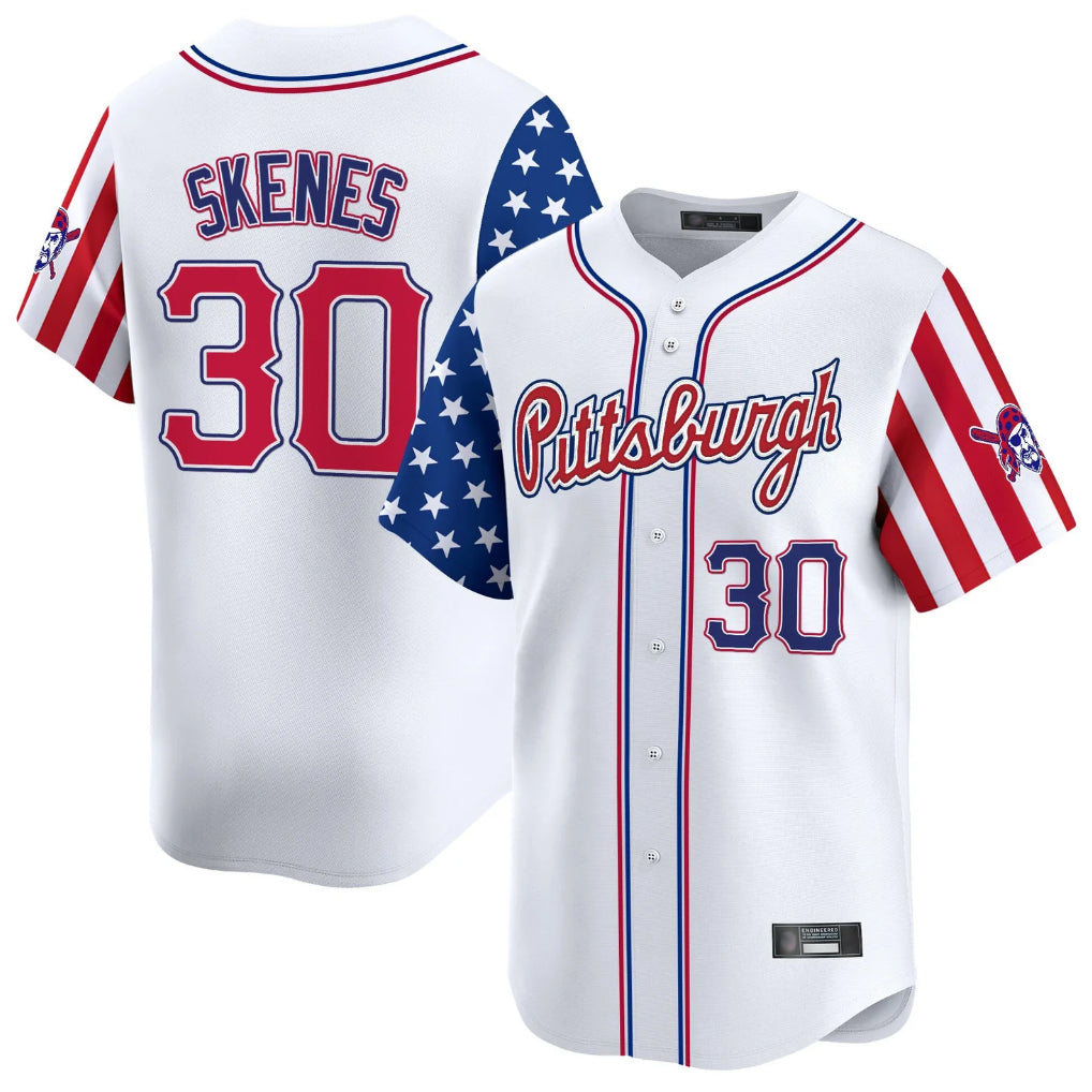 Vanessashop P.Pirates #30 Paul Skenes Player White 2025 Independence Day Vapor Premier Limited Stitched Jerseys