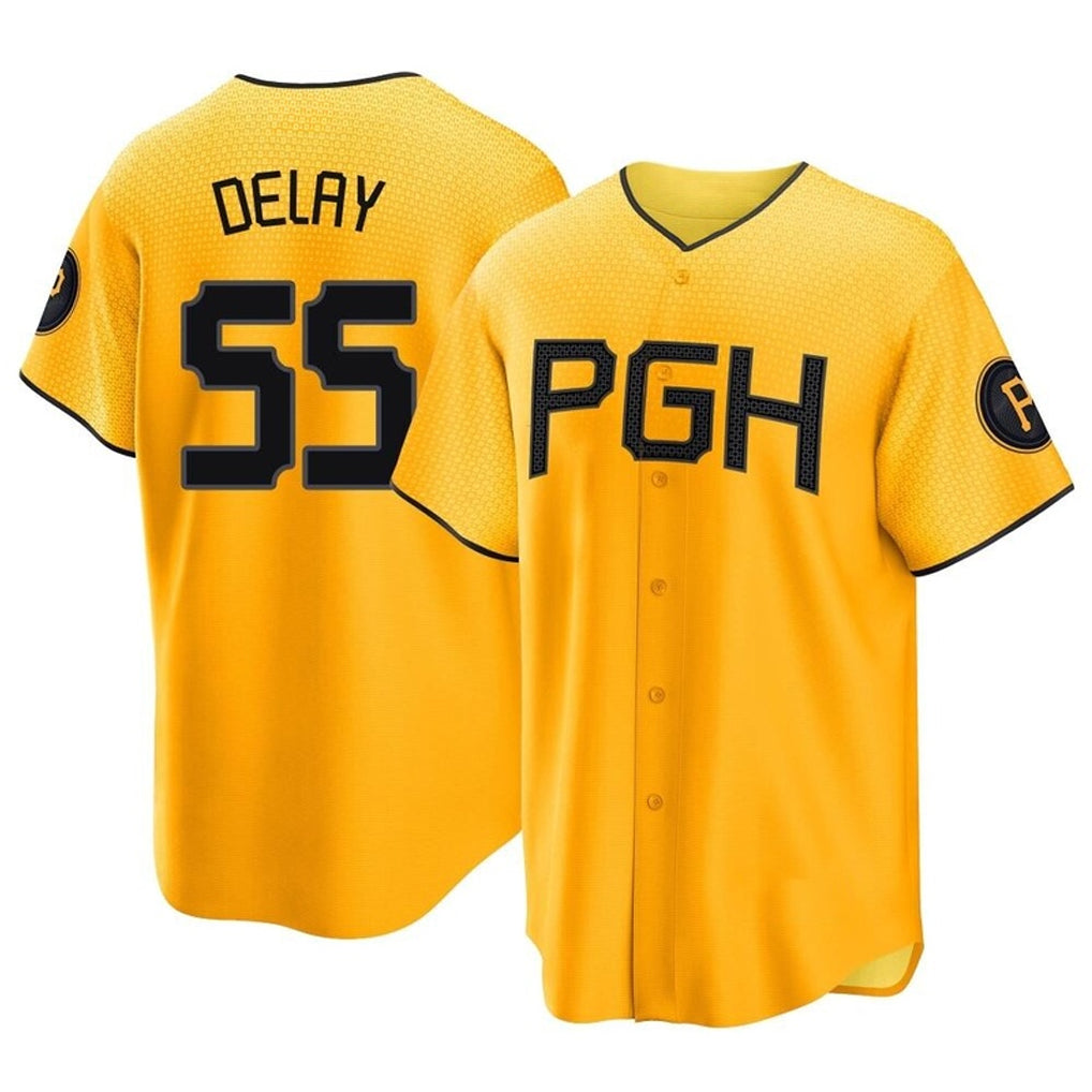 Vanessashop P.Pirates #55 Jason Delay Player Gold City Connect Home Game Stitched Jerseys