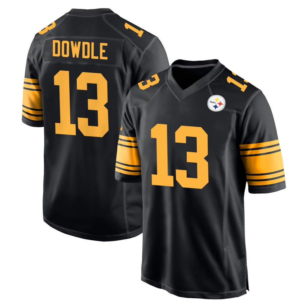 Vanessashop P.Steelers #13 Rico Dowdle Player Black Color Rush Home Game Stitched Jerseys