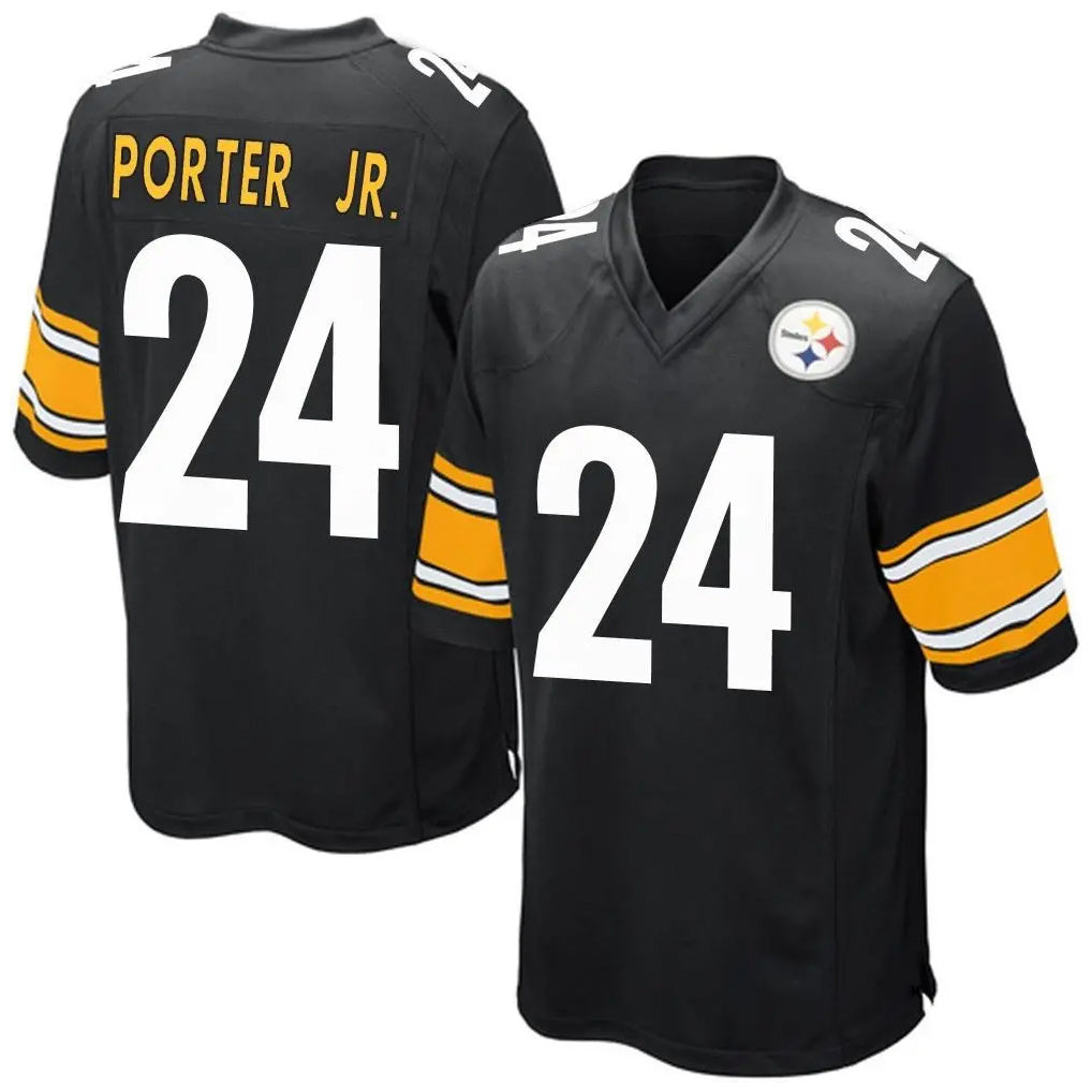 Vanessashop P.Steelers #24 Joey Porter Jr. Player Black Game Home Stitched Jerseys