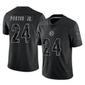 Vanessashop P.Steelers #24 Joey Porter Jr. Player Black Reflective Limited Home Game Stitched Jerseys