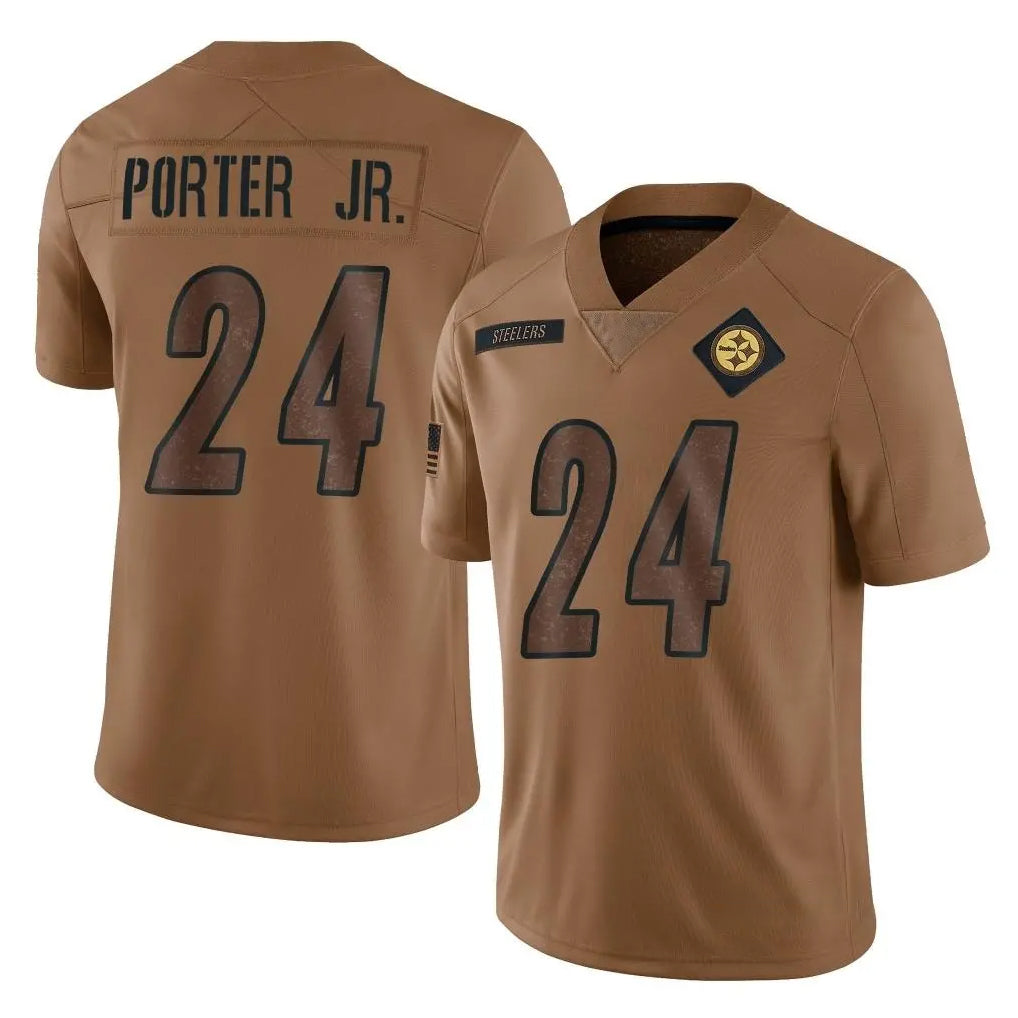 Vanessashop P.Steelers #24 Joey Porter Jr. Player Brown Limited Salute To Service Home Game Stitched Jerseys