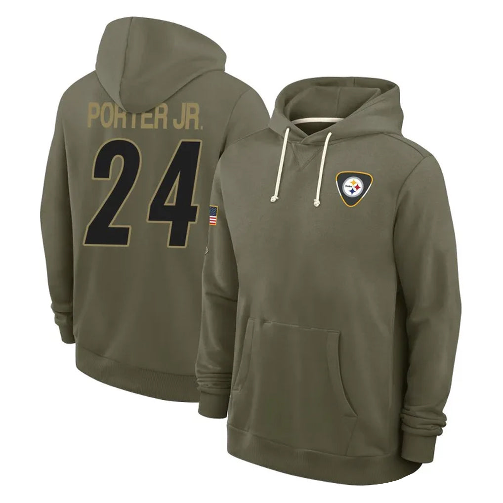 Vanessashop P.Steelers #24 Joey Porter Jr. Player Olive Salute to Service Pullover Hoodies Limited Stitched Jerseys