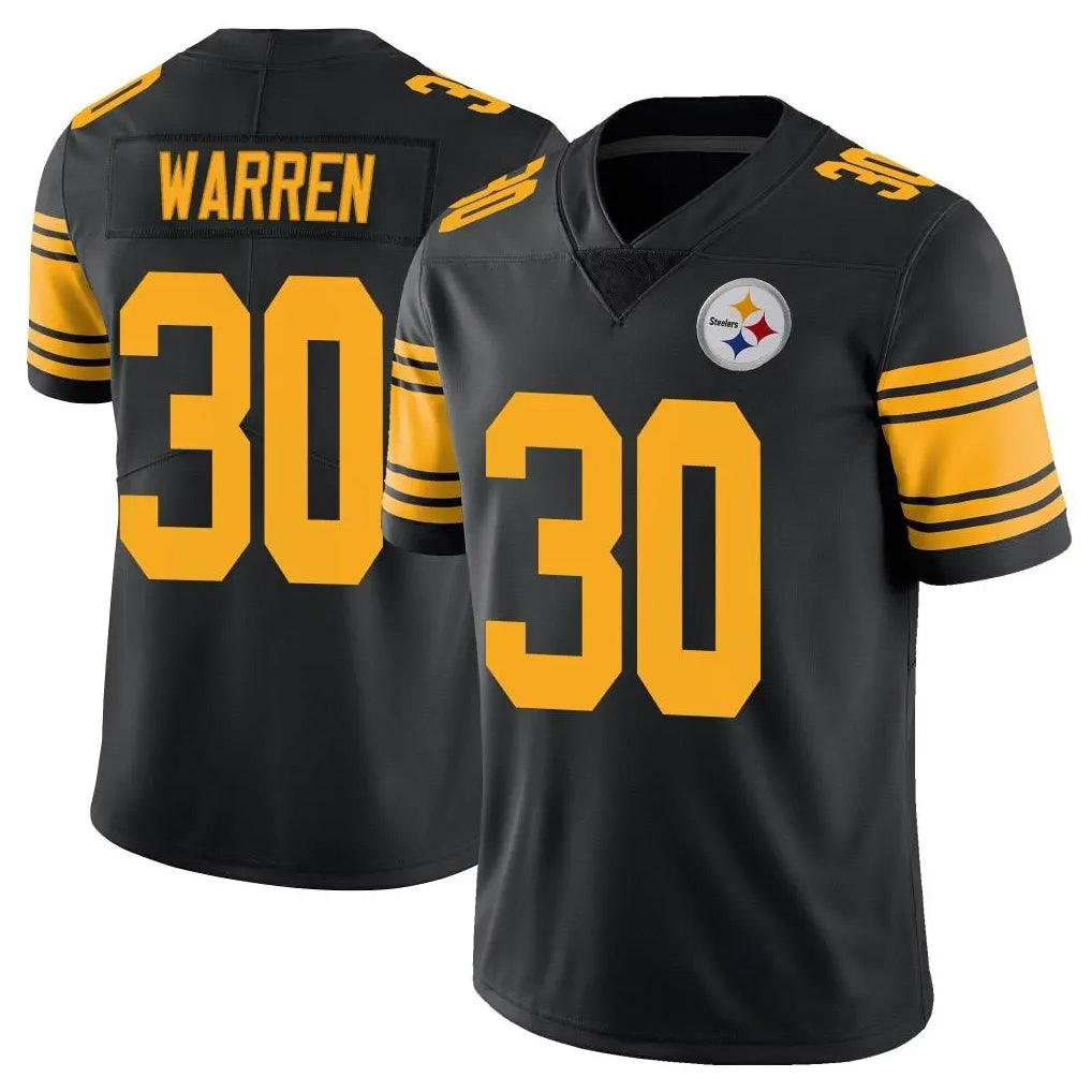 Vanessashop P.Steelers #30 Jaylen Warren Player Black Limited Color Rush Home Game Stitched Jerseys