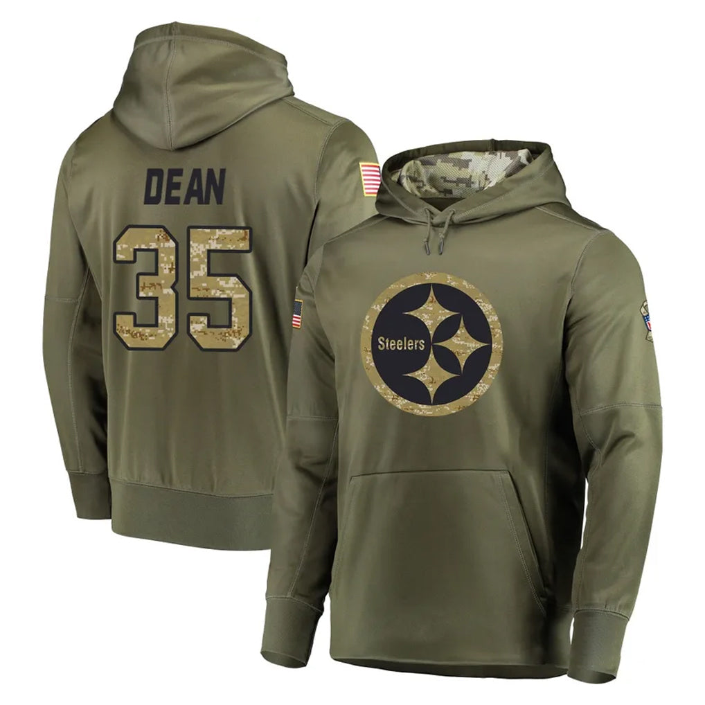 Vanessashop P.Steelers #35 Jamel Dean Player Olive Salute to Service Pullover Hoodie Home Game Stitched Jerseys