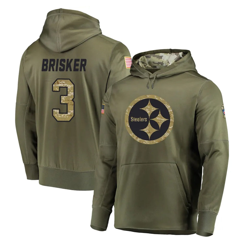 Vanessashop P.Steelers #3 Jaquan Brisker Player Olive Salute to Service Pullover Hoodie Home Game Stitched Jerseys