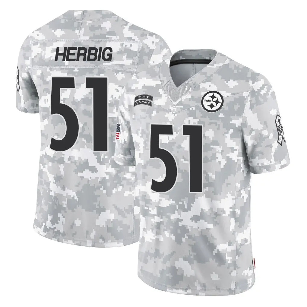 Vanessashop P.Steelers #51 Nick Herbig Player Arctic Camo Limited Salute To Service Home Game Stitched Jerseys