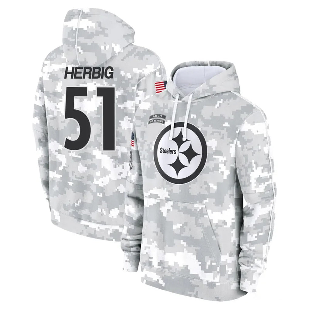 Vanessashop P.Steelers #51 Nick Herbig Player Arctic Camo Limited Salute to Service Pullover Hoodies Game Stitched Jerseys