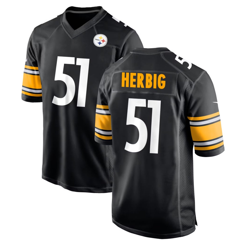 Vanessashop P.Steelers #51 Nick Herbig Player Black Home Game Stitched Jerseys