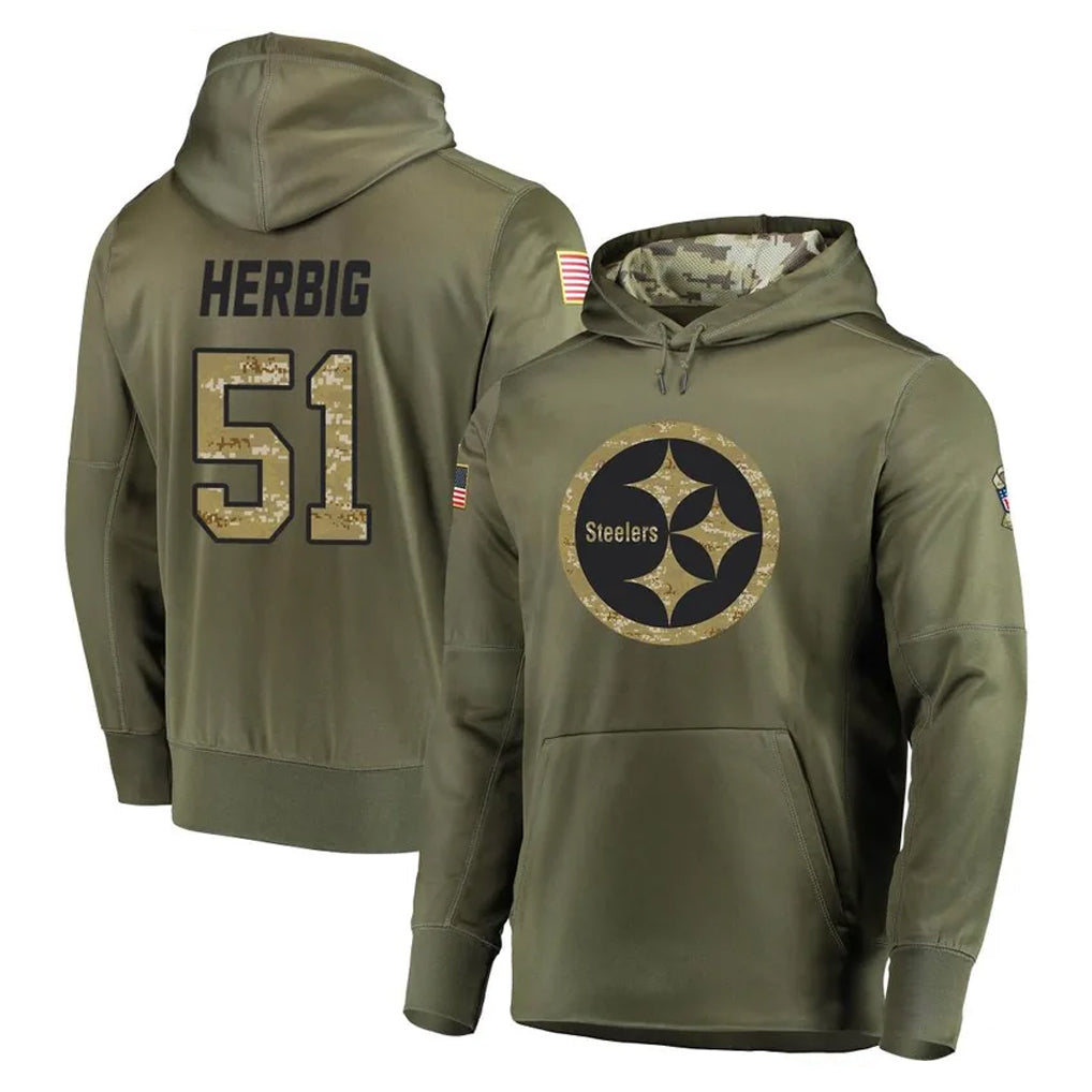 Vanessashop P.Steelers #51 Nick Herbig Player Olive Salute to Service Pullover Hoodie Home Game Stitched Jerseys