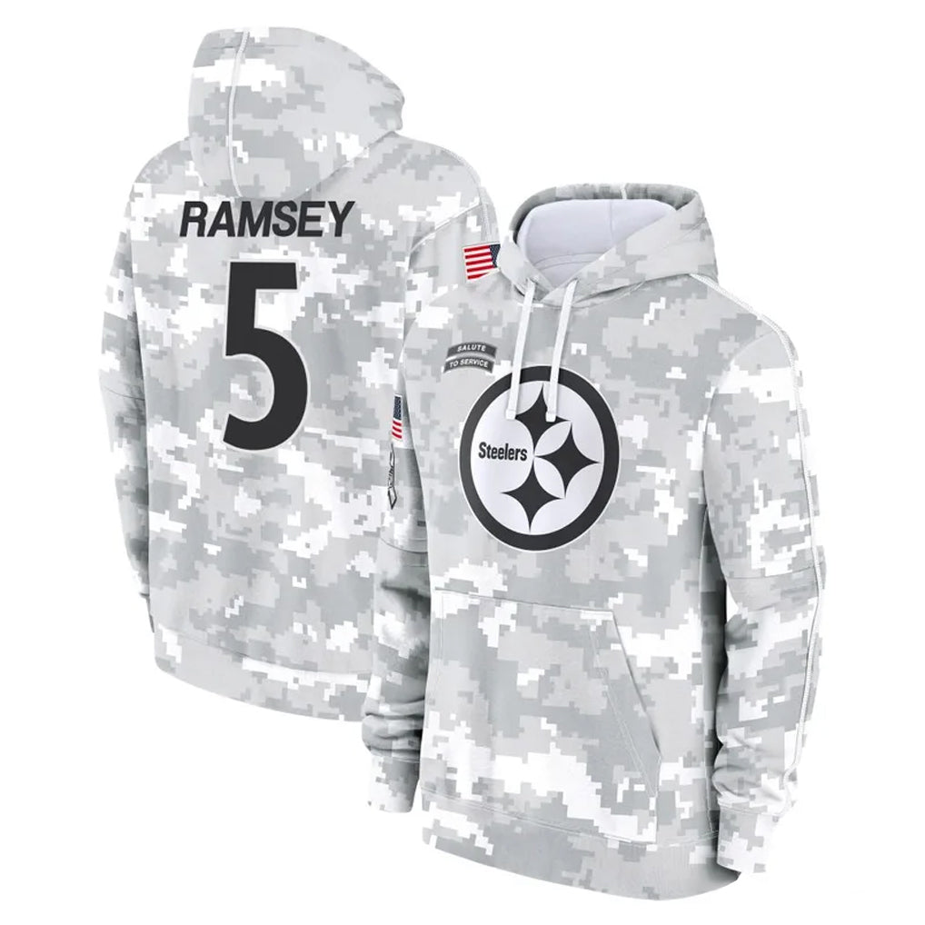 Vanessashop P.Steelers #5 Jalen Ramsey Player Arctic Camo Limited Salute to Service Pullover Hoodies Game Stitched Jerseys