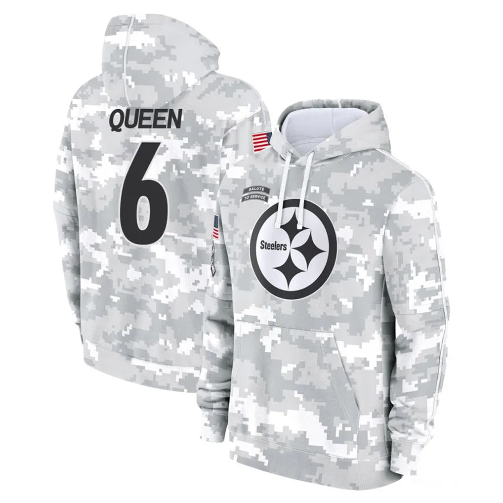 Vanessashop P.Steelers #6 Patrick Queen Player Arctic Camo Limited Salute to Service Pullover Hoodies Game Stitched Jerseys
