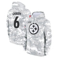 Vanessashop P.Steelers #6 Patrick Queen Player Arctic Camo Limited Salute to Service Pullover Hoodies Game Stitched Jerseys