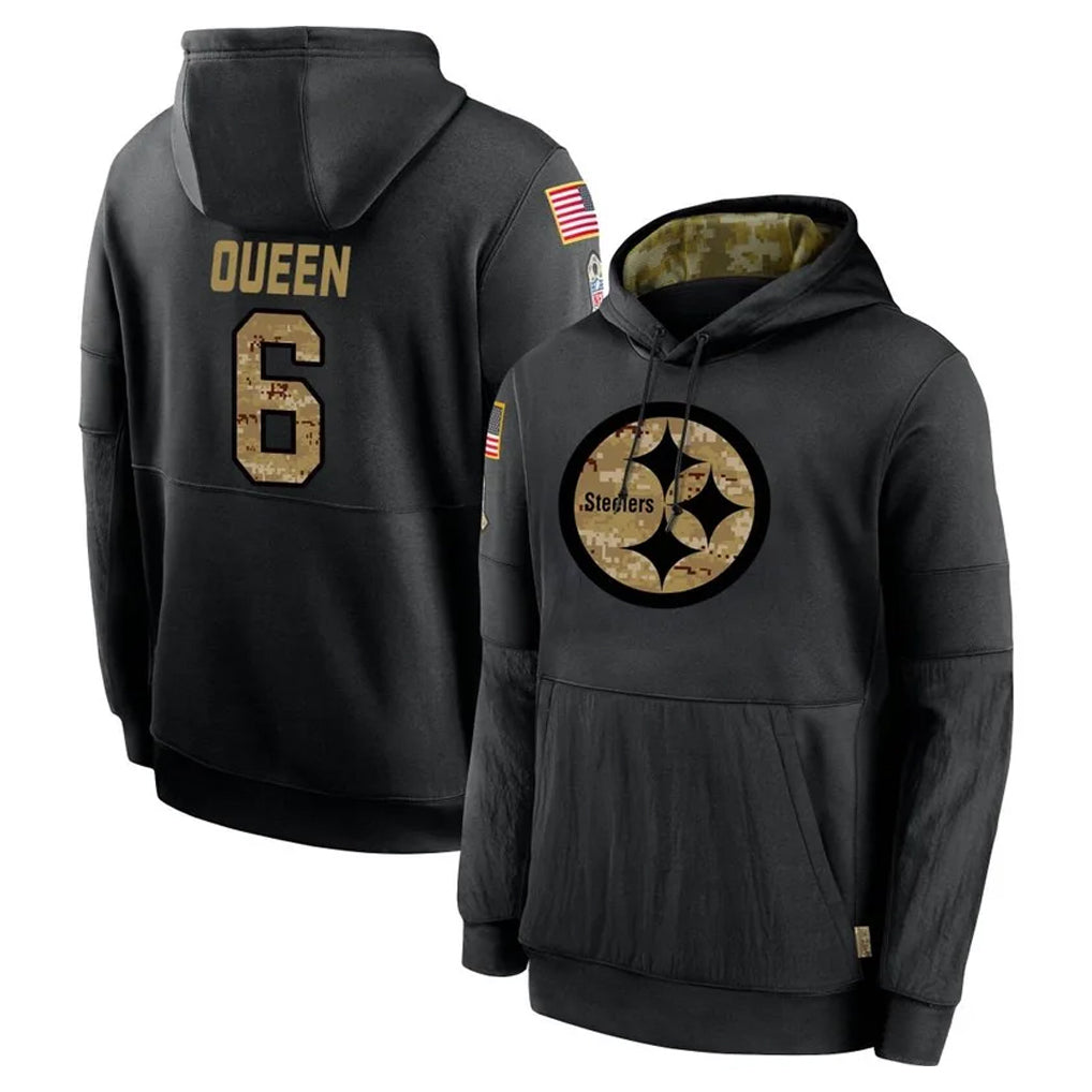 Vanessashop P.Steelers #6 Patrick Queen Player Black Salute to Service Hoodies Limited Game Stitched Jerseys