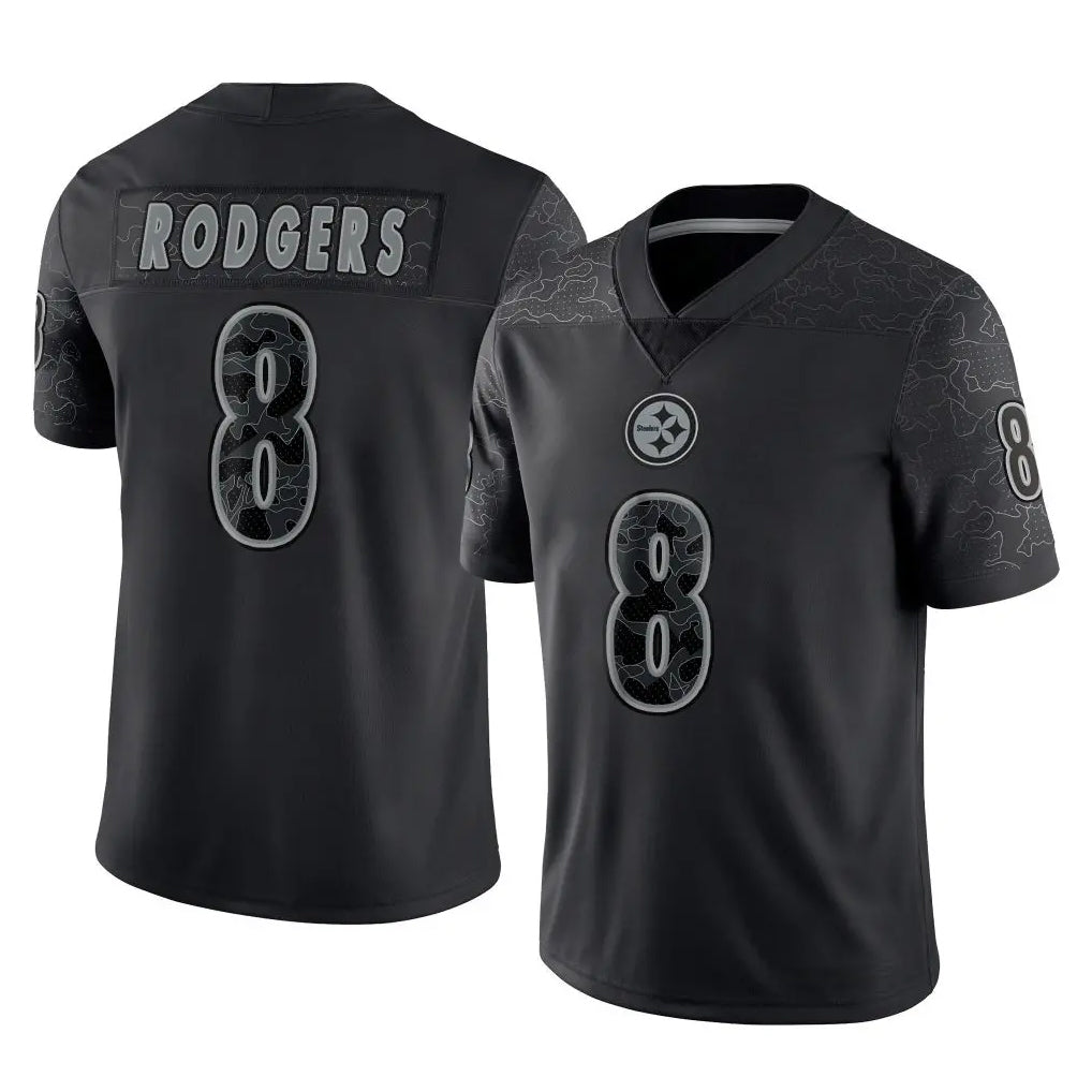 Vanessashop P.Steelers #8 Aaron Rodgers Player Black Reflective Limited Home Game Stitched Jerseys