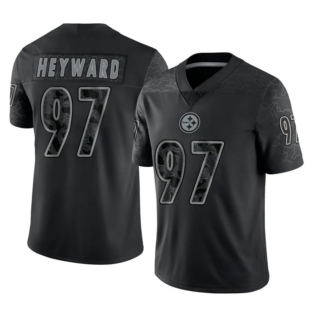 Vanessashop P.Steelers #97 Cameron Heyward Player Black Reflective Limited Home Game Stitched Jerseys