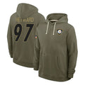 Vanessashop P.Steelers #97 Cameron Heyward Player Olive Salute to Service Pullover Hoodies Limited Stitched Jerseys