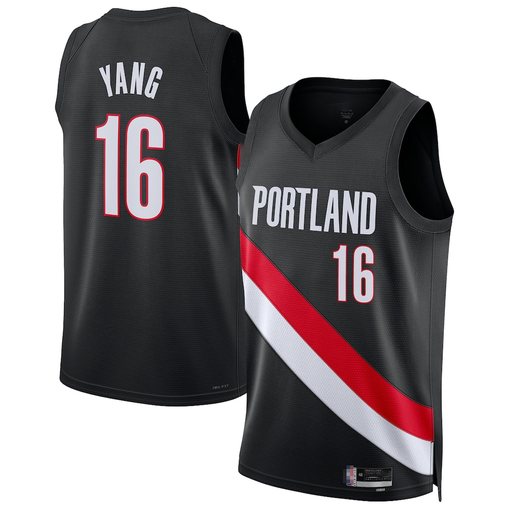Vanessashop PT.Blazers #16 Yang Hansen Black Swingman Jerseys - Icon Edition