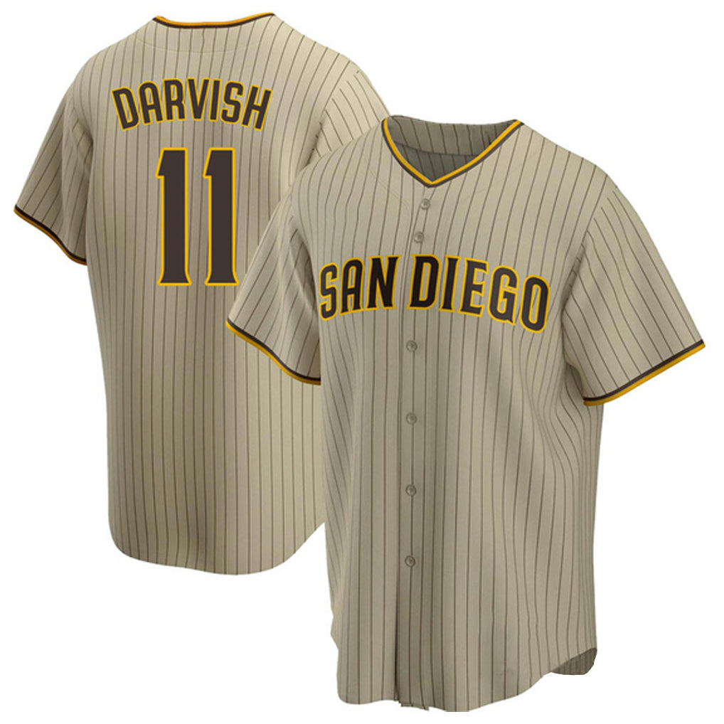 Vanessashop S.Diego Padres #11 Yu Darvish Player Khaki Home Game Stitched Jerseys