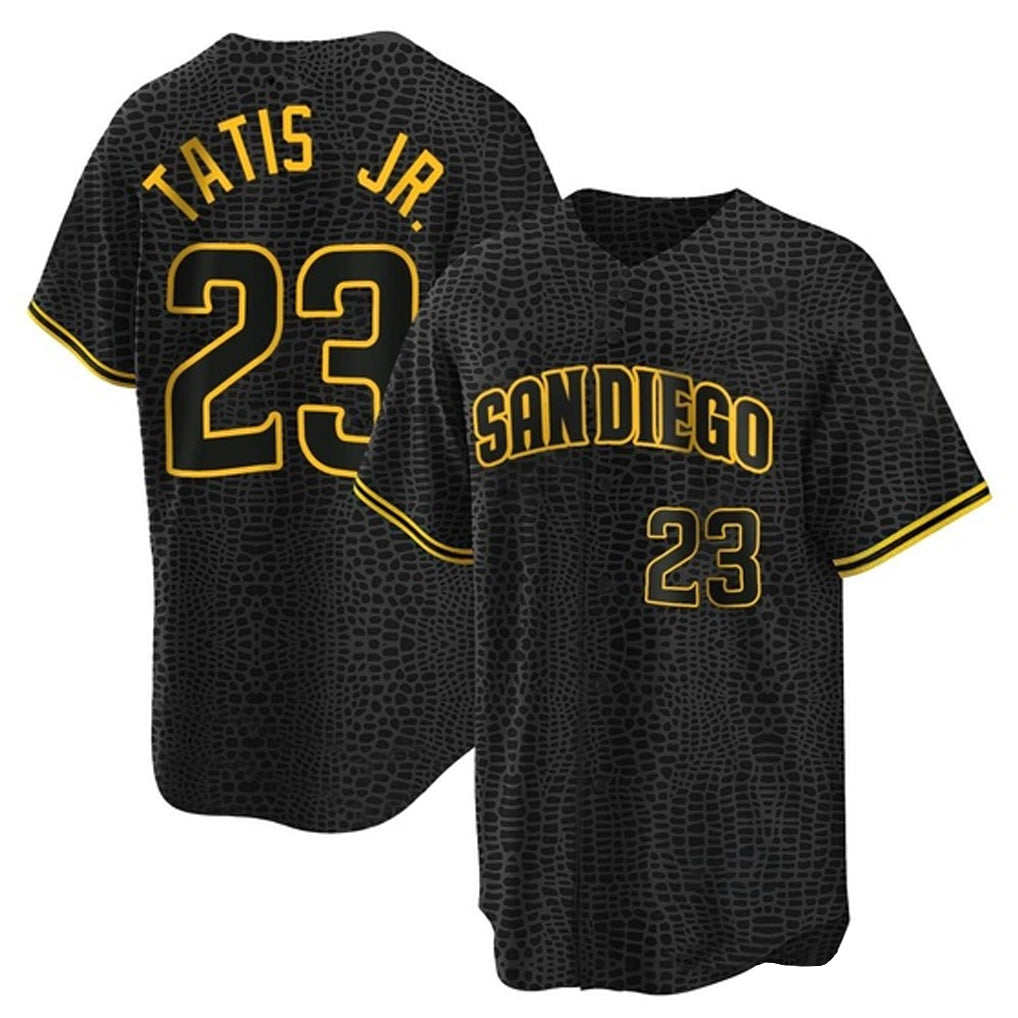 Vanessashop S.Diego Padres #23 Fernando Tatis Jr Player Black Snake Skin City Home Game Stitched Jerseys