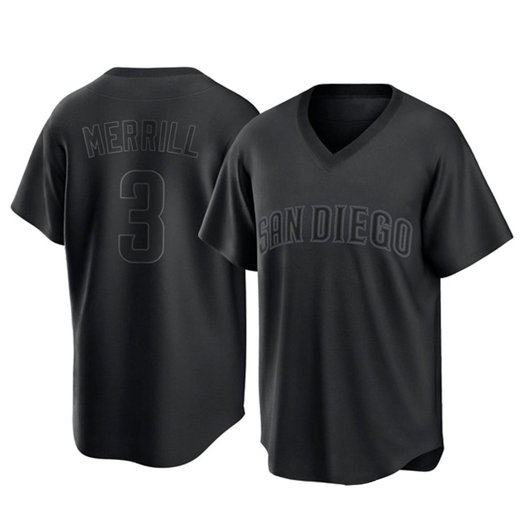 Vanessashop S.Diego Padres #3 Jackson Merrill Player Black Pitch Fashion Game T-shirt Stitched Jerseys
