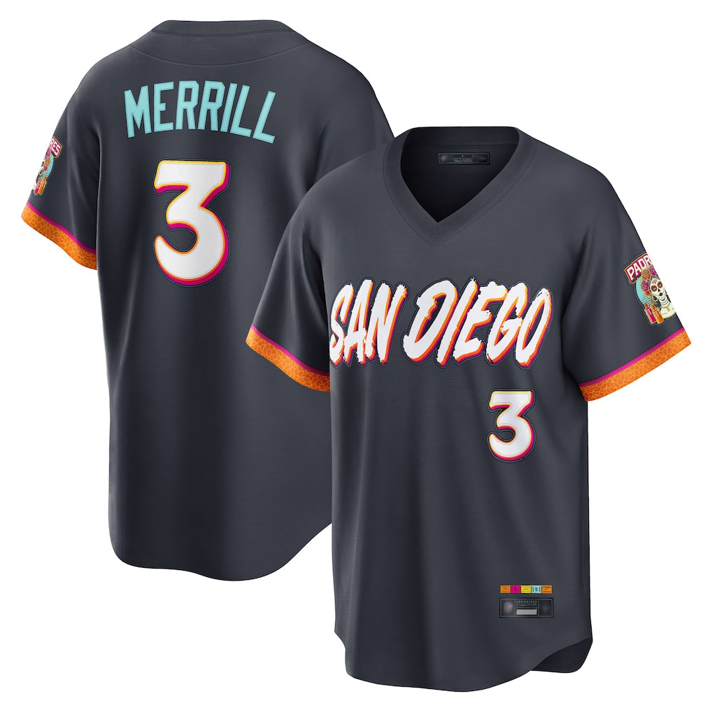 Vanessashop S.Diego Padres #3 Jackson Merrill Player Obsidian 2026 City Connect Home Limited T-shirt Stitched Jerseys