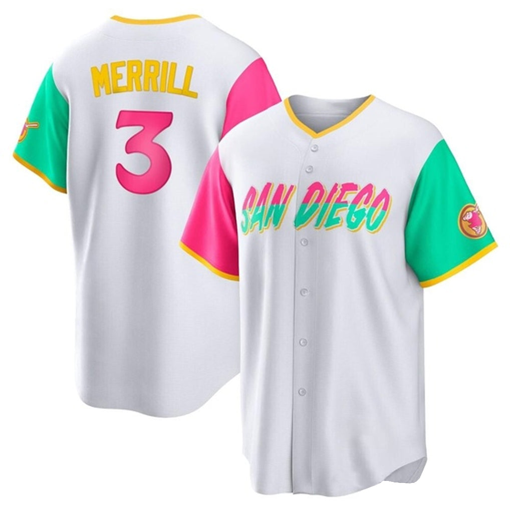 Vanessashop S.Diego Padres #3 Jackson Merrill Player White City Connect Home Game Stitched Jerseys