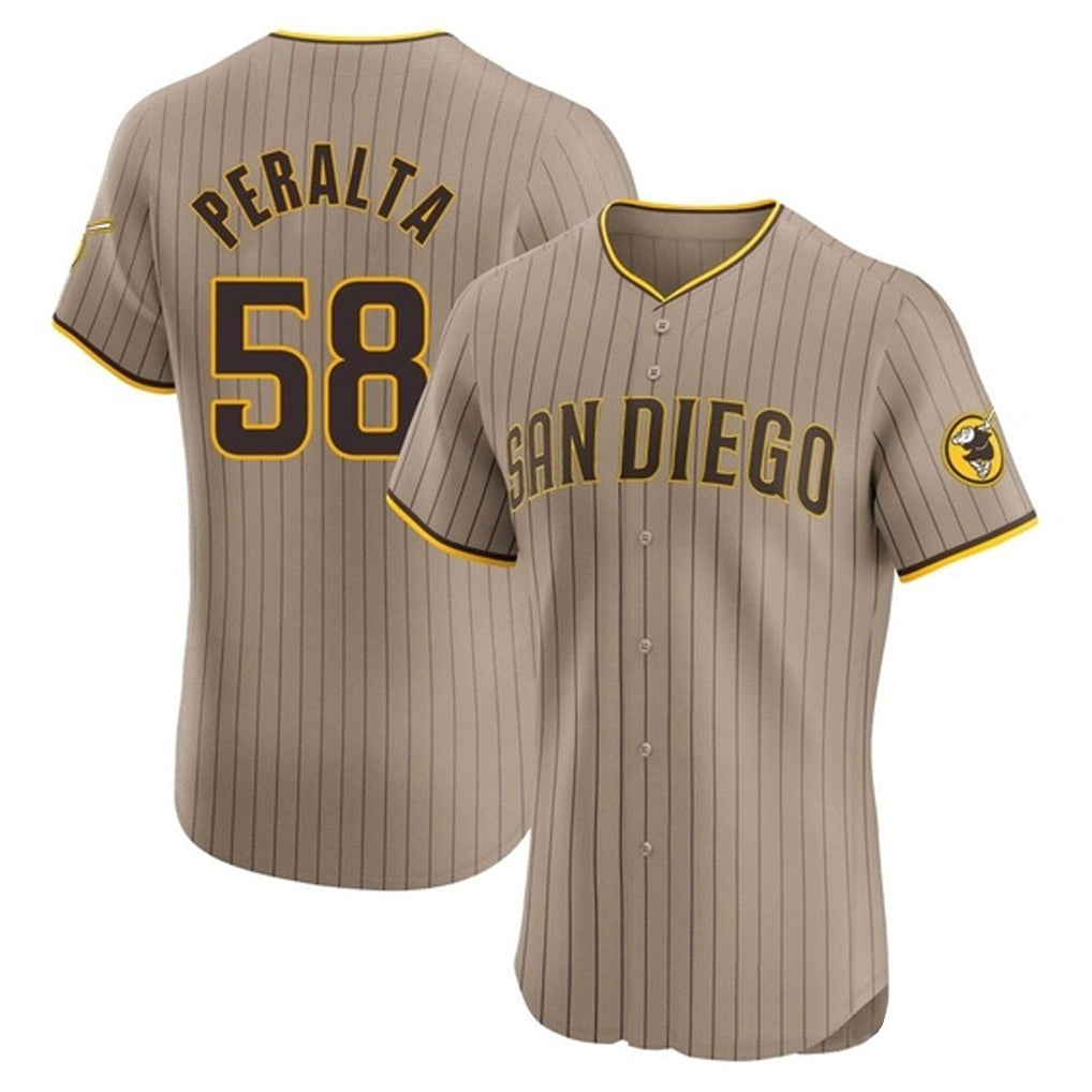 Vanessashop S.Diego Padres #58 Wandy Peralta Player Khaki Home Limited Elite Stitched Jerseys