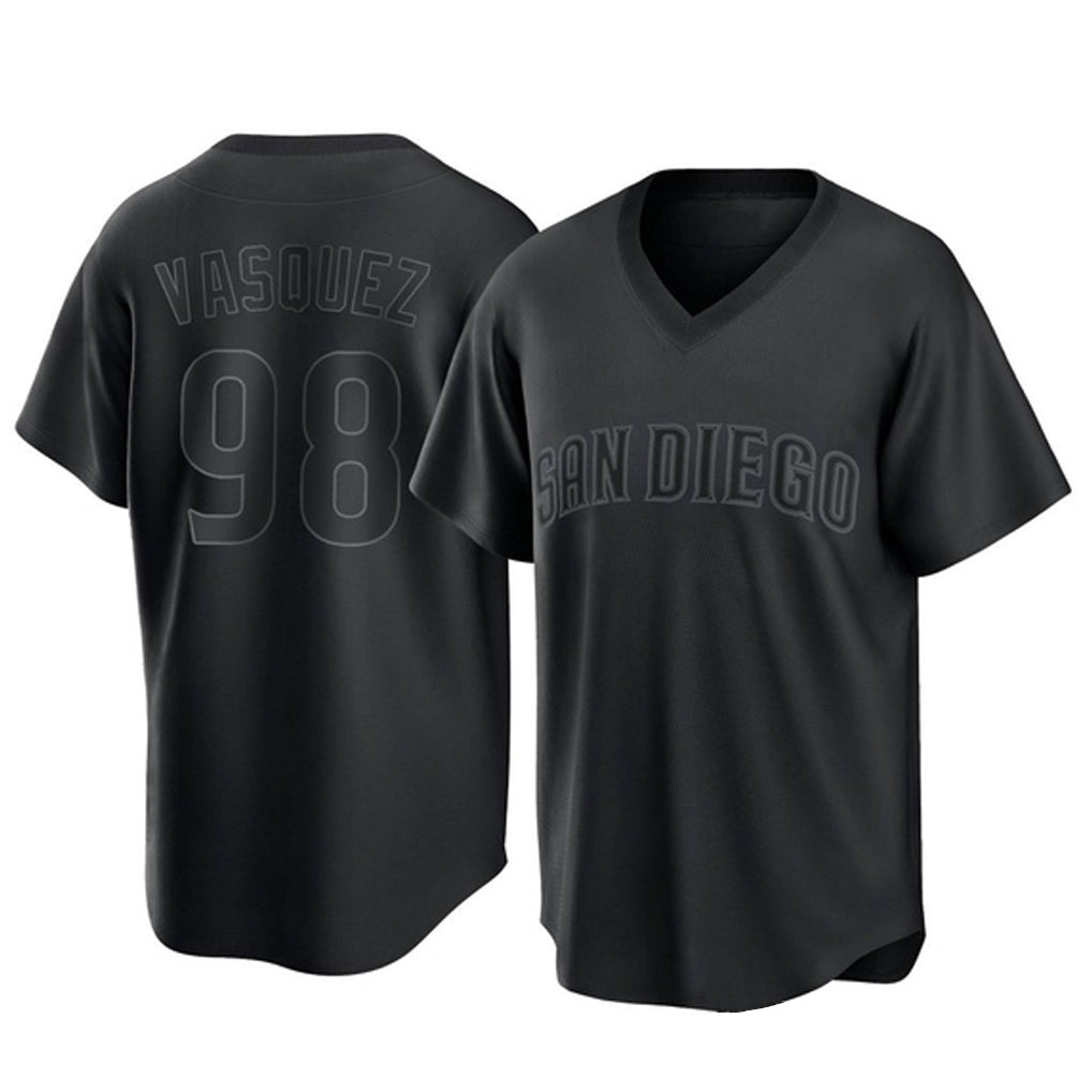 Vanessashop S.Diego Padres #98 Randy Vasquez Player Black Pitch Fashion Game T-shirt Stitched Jerseys