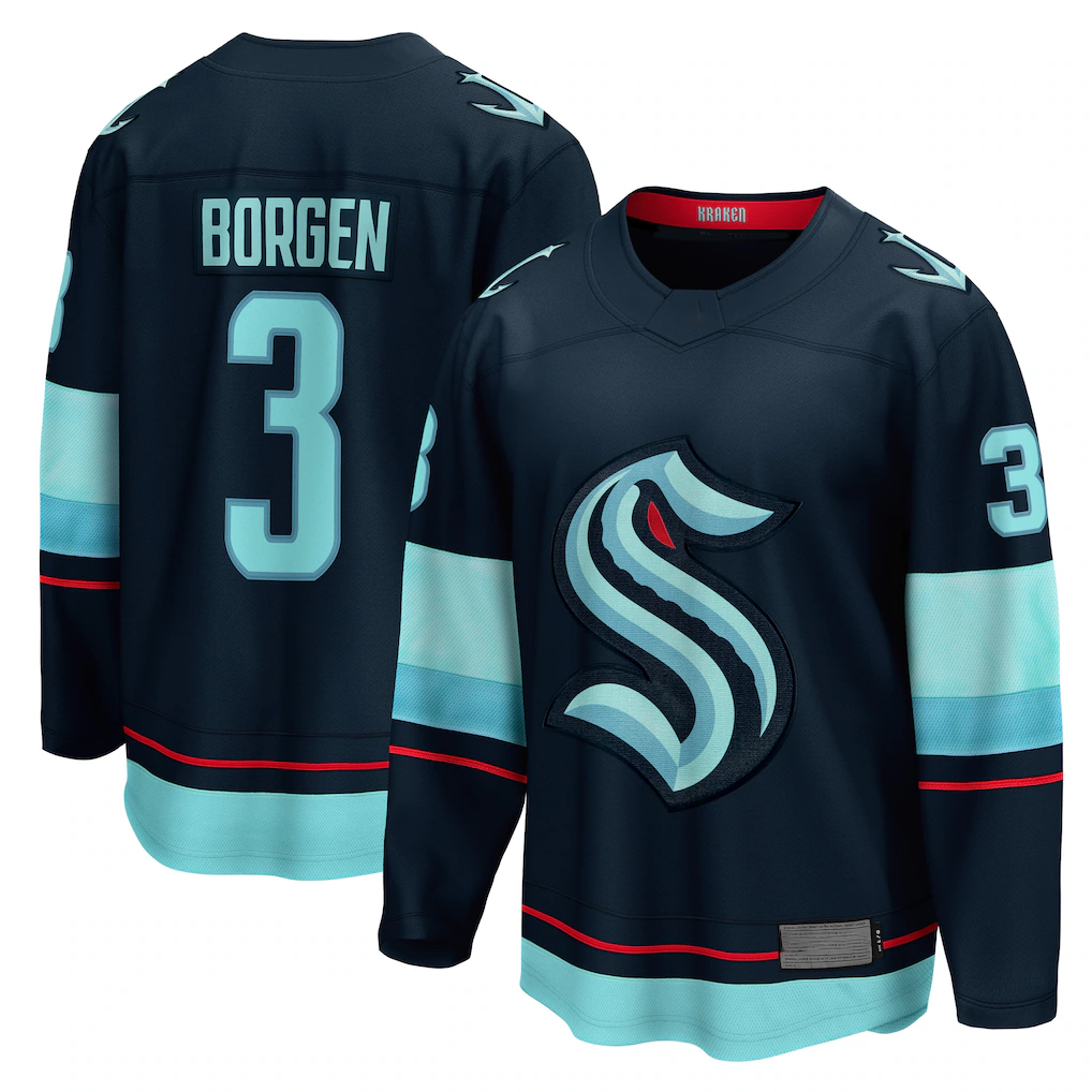 Vanessashop S.Kraken #3 Will Borgen Deep Sea Blue Home Breakaway Player Jerseys