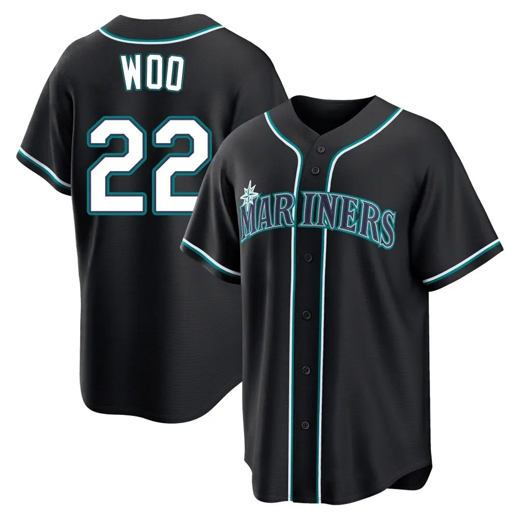 Vanessashop  S.Mariners #22 Bryan Woo Player Black Fashion Home Limited Stitched Jerseys