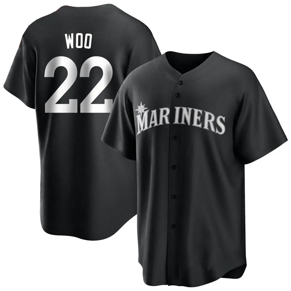 Vanessashop  S.Mariners #22 Bryan Woo Player Black Home Limited Stitched Jerseys