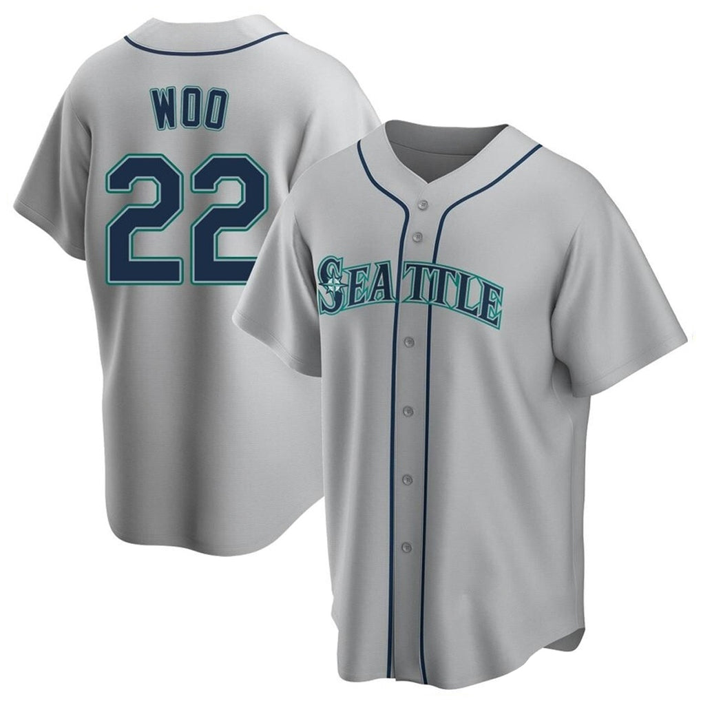 Vanessashop  S.Mariners #22 Bryan Woo Player Gray Home Game Stitched Jerseys