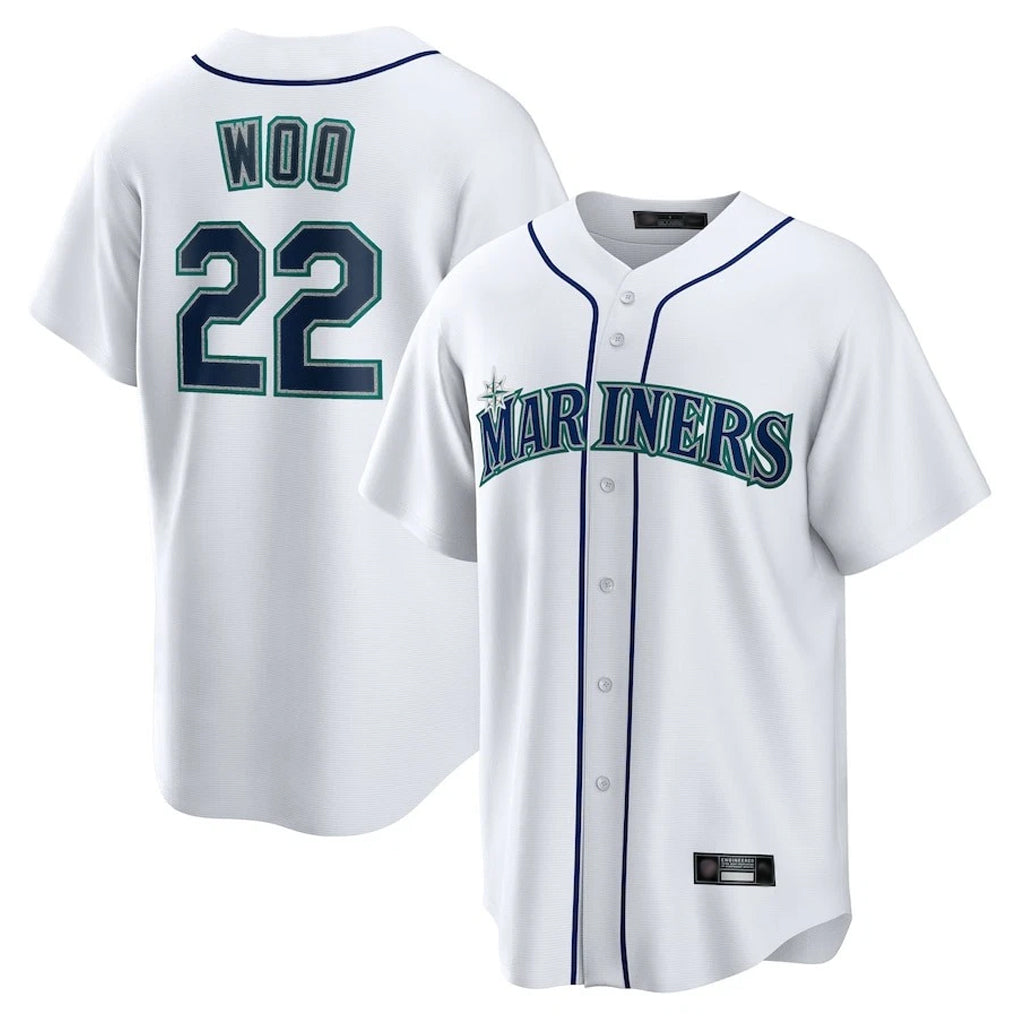 Vanessashop  S.Mariners #22 Bryan Woo Player White Home Game Stitched Jerseys