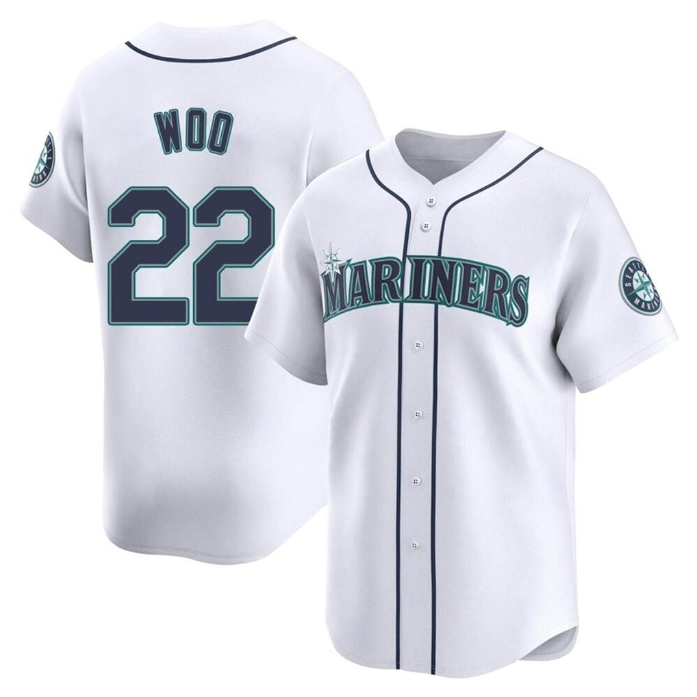 Vanessashop  S.Mariners #22 Bryan Woo Player White Home Limited Stitched Jerseys