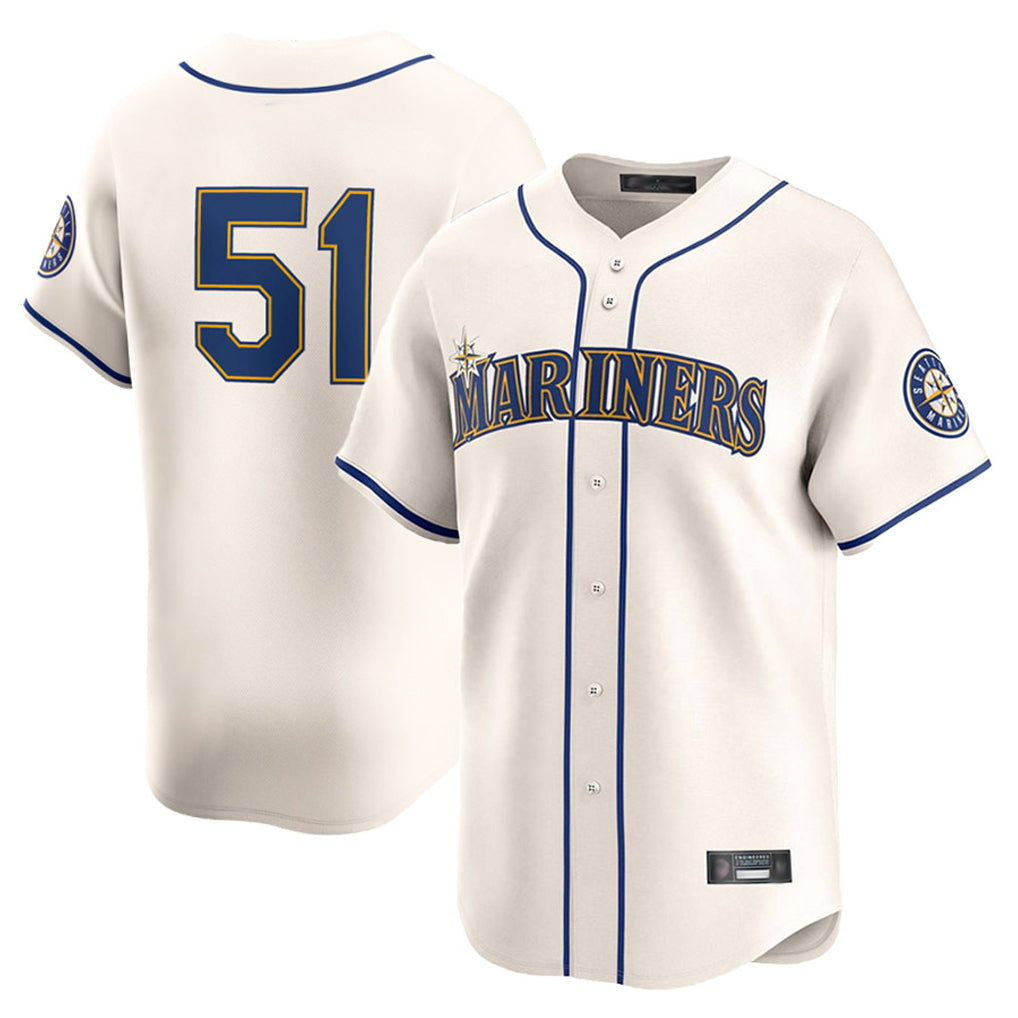 Vanessashop  S.Mariners #51 Ichiro Suzuki Player Cream Home Limited Stitched Jerseys