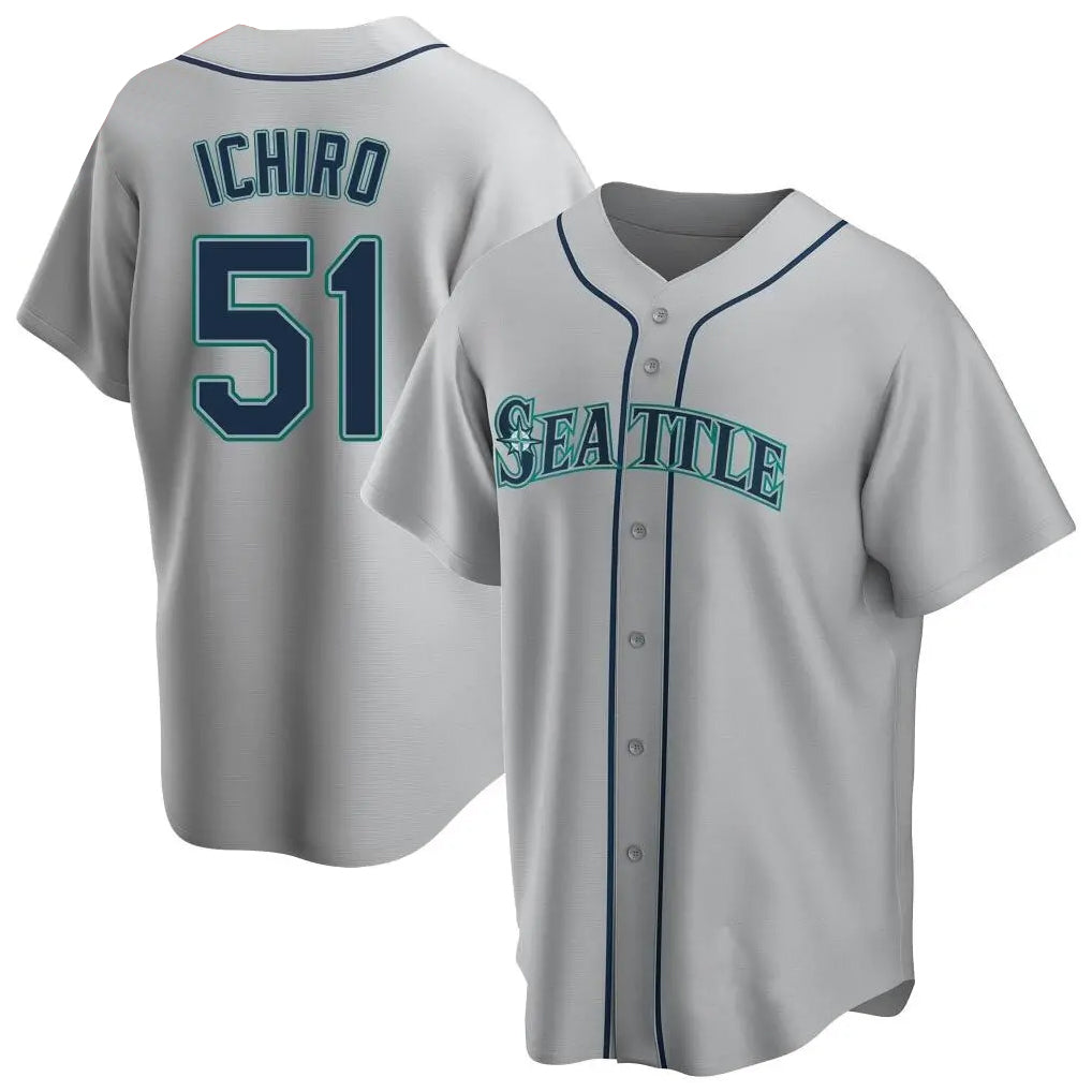 Vanessashop  S.Mariners #51 Ichiro Suzuki Player Gray Home Game Stitched Jerseys