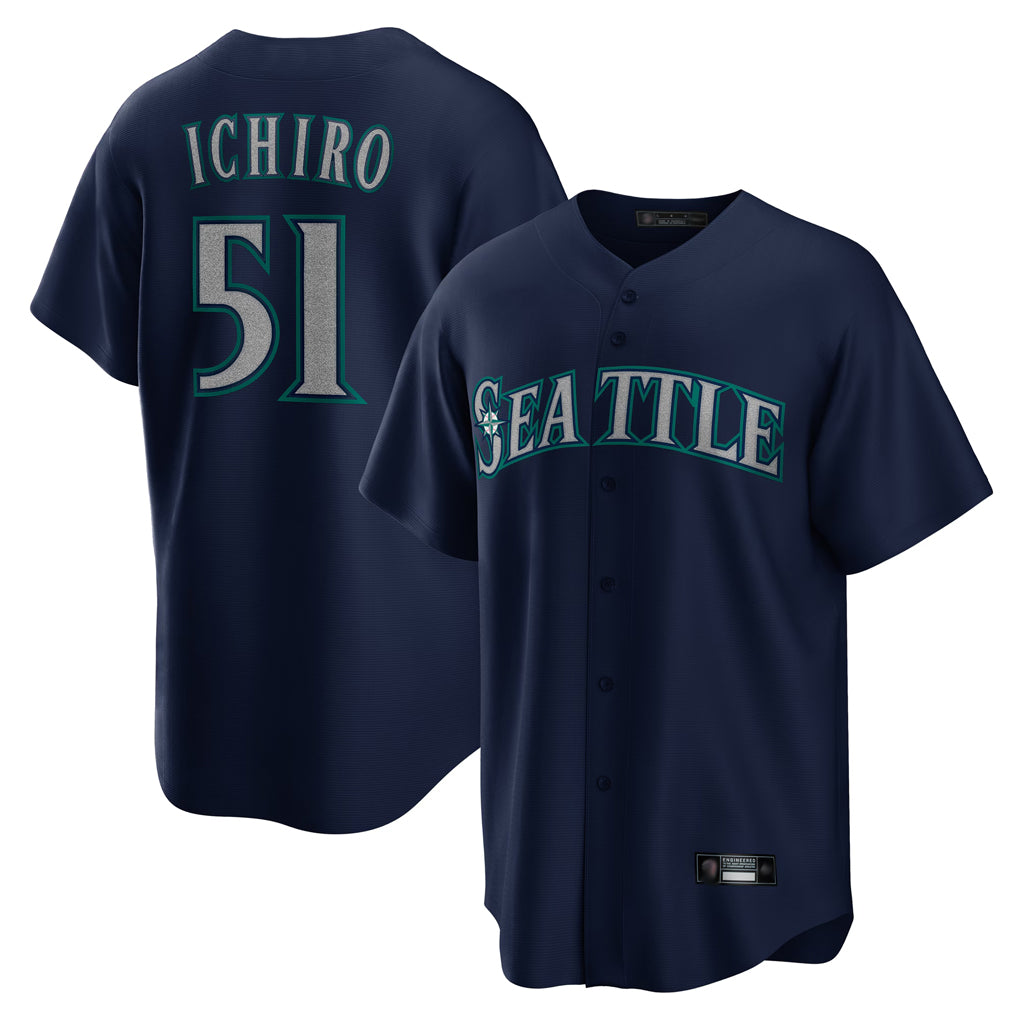 Vanessashop  S.Mariners #51 Ichiro Suzuki Player Navy Home Game Stitched Jerseys
