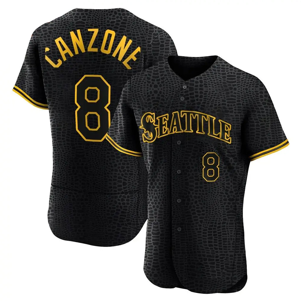Vanessashop  S.Mariners #8 Dominic Canzone Player Black Snake Skin City Home Limited Elite Stitched Jerseys