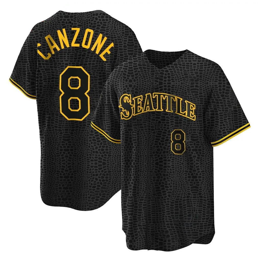Vanessashop  S.Mariners #8 Dominic Canzone Player Black Snake Skin City Home Limited Stitched Jerseys