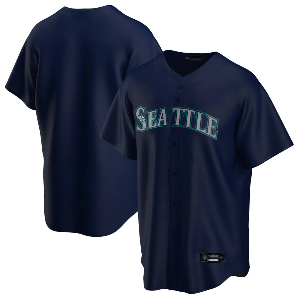 Vanessashop  S.Mariners Blank Player Navy Home Game Stitched Jerseys