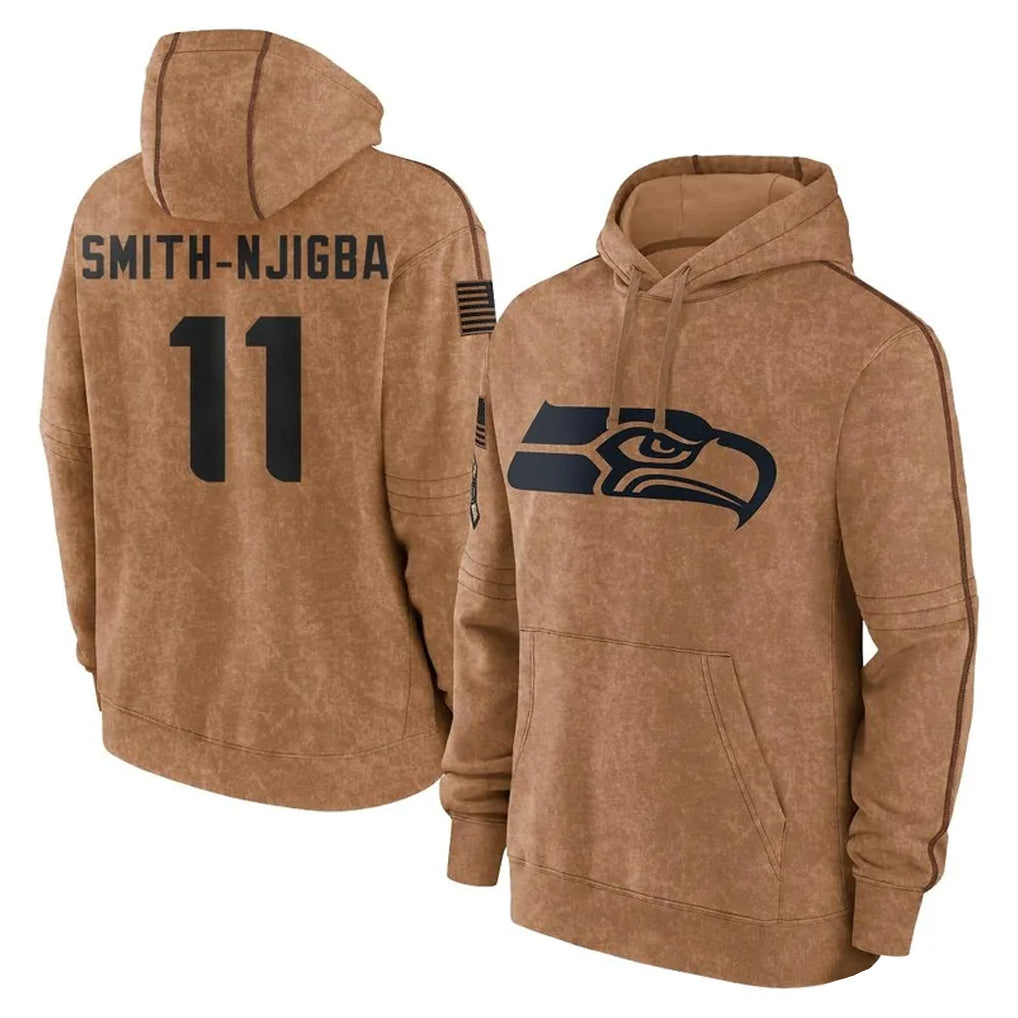 vanessashop S.Seahawks #11  Ernest Jones IV Player Brown Limited Salute to Service Pullover Hoodies Game Stitched Jerseys