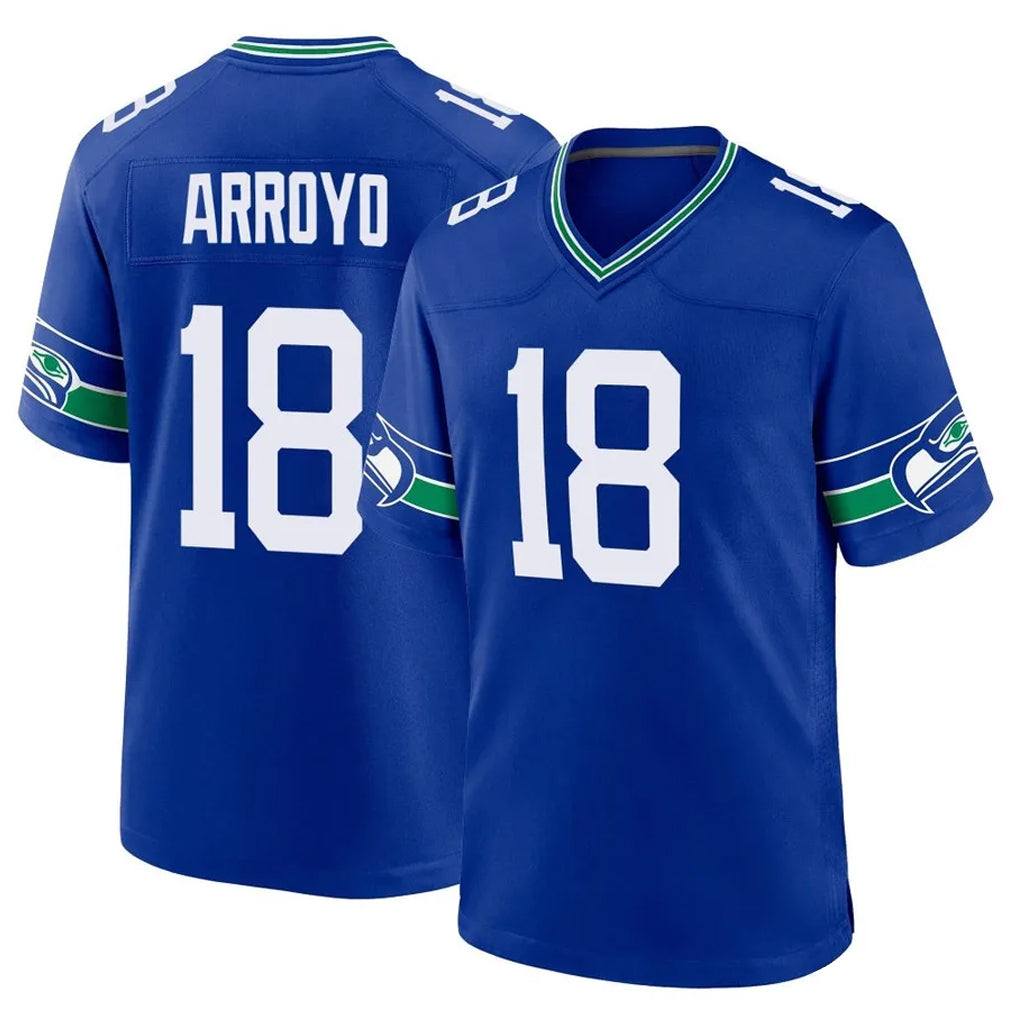 vanessashop S.Seahawks #18 Elijah Arroyo Player Royal Throwback Home Game Stitched Jerseys