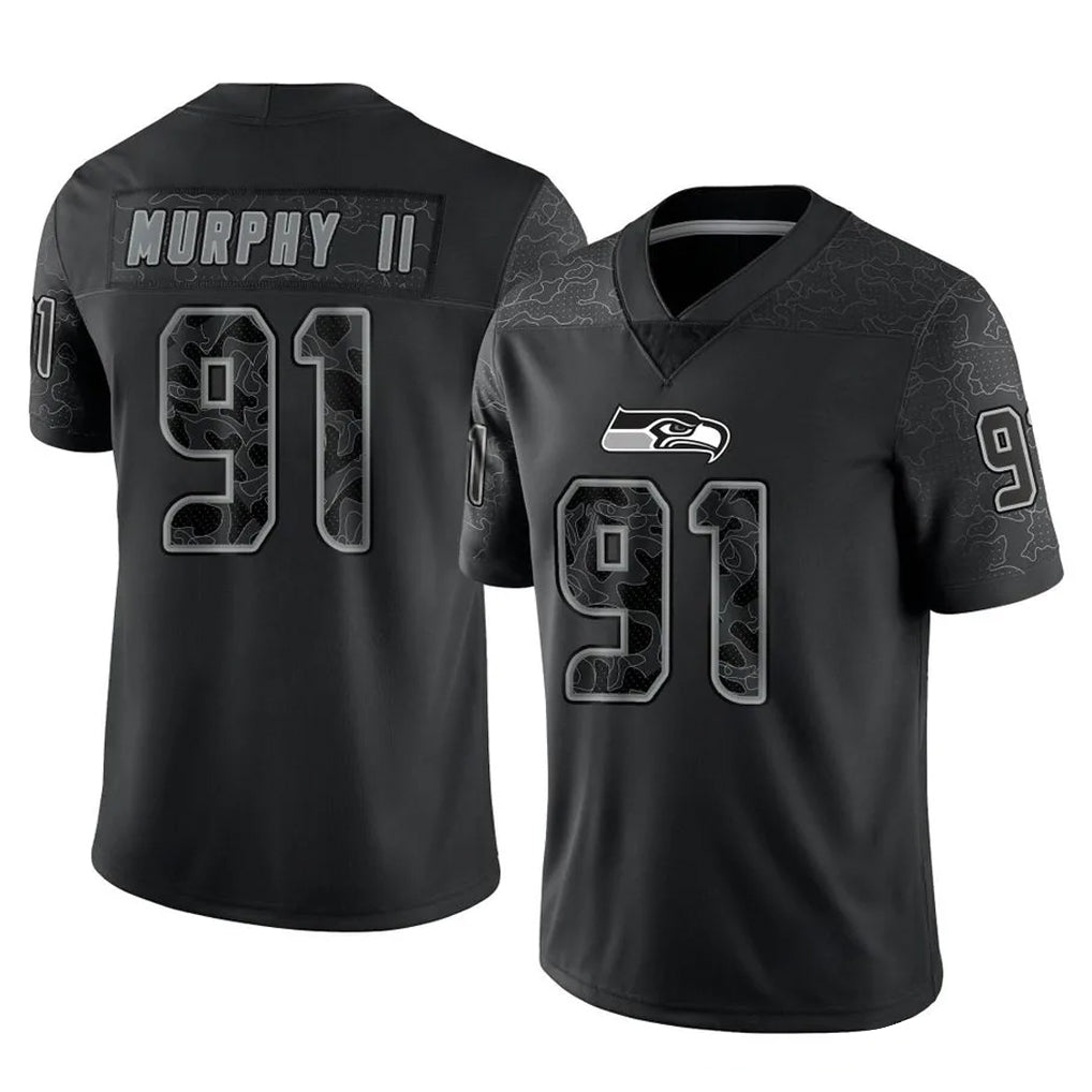vanessashop S.Seahawks #91 Byron Murphy II Player Black Limited Reflective Home Game Stitched Jerseys