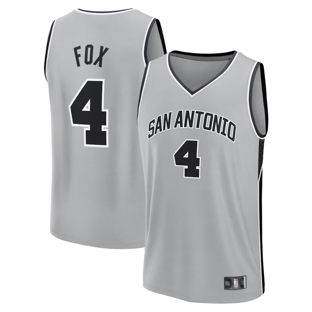 Vanessashop SA.Spurs #4 De'Aaron Fox Fanatics Silver Fast Break Jerseys - Statement Edition
