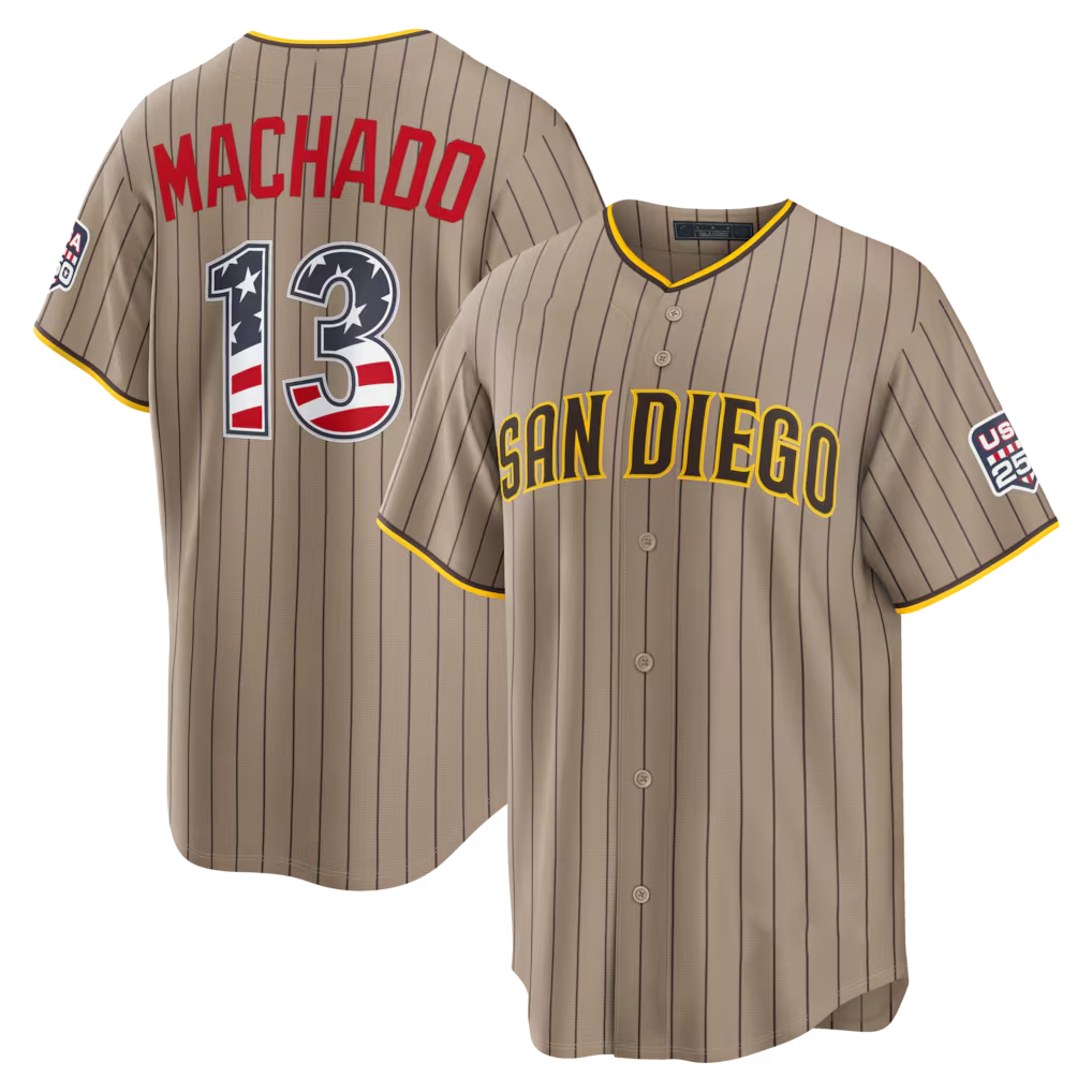 Vanessashop SD.Padres #13 Manny Machado Sand USA 250 Fourth of July Alternate Stadium Jersey