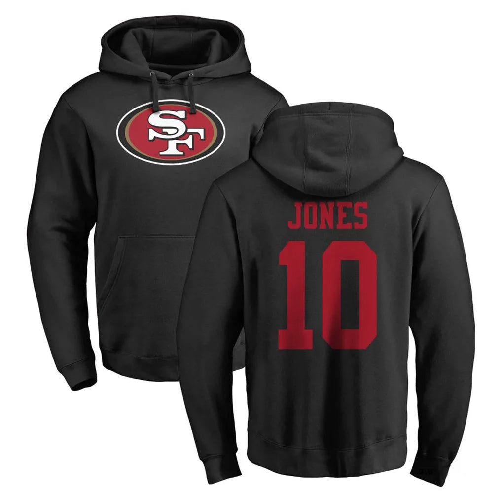 Vanessashop SF.49ers #10 Mac Jones Player Black LOGO Pullover Hoodies Home Game Stitched Jerseys